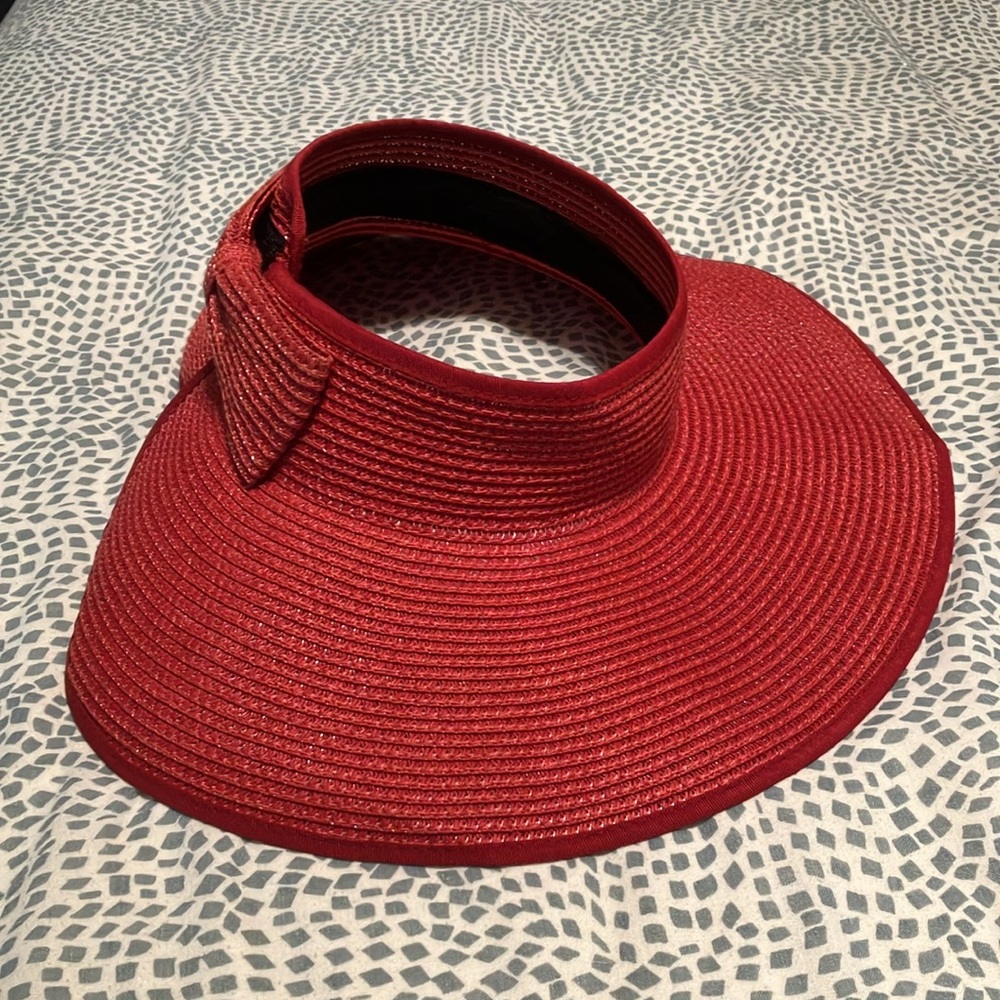 Collapsible Red Sun Visor Hat - Picture 4 of 8